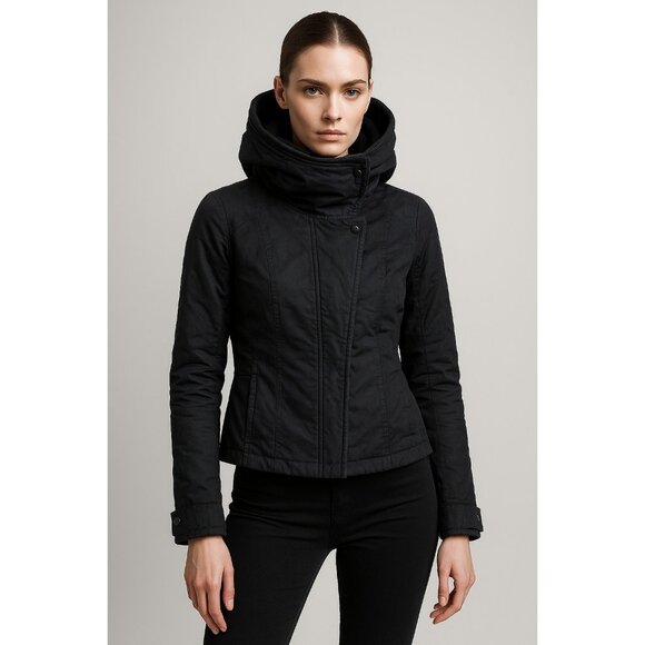 JNBY Women’s Black High Collar Jacket Size L Asymmetrical Zip Modern Minimalist - Picture 1 of 15